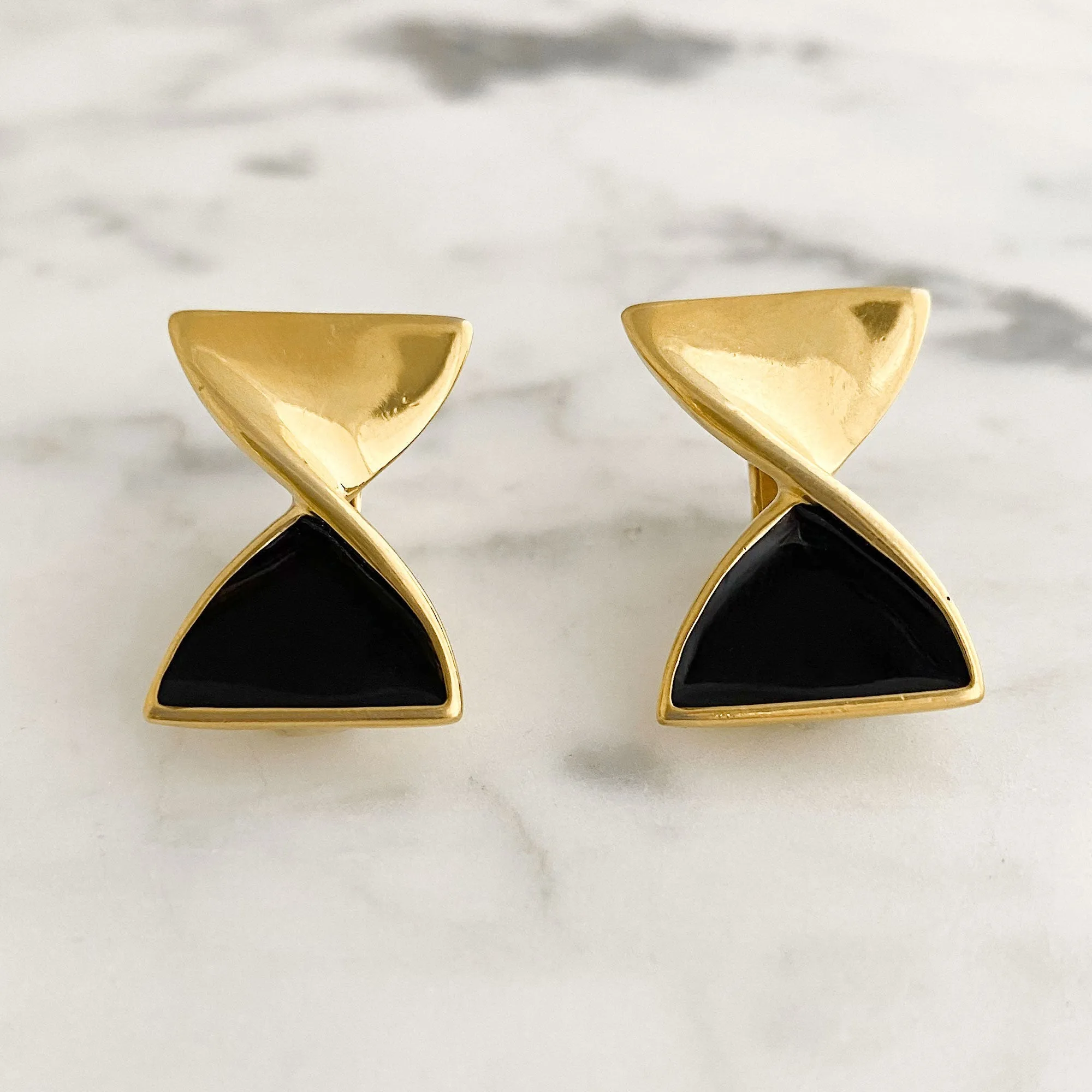 PARRY black and gold bow clip earrings