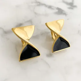 PARRY black and gold bow clip earrings