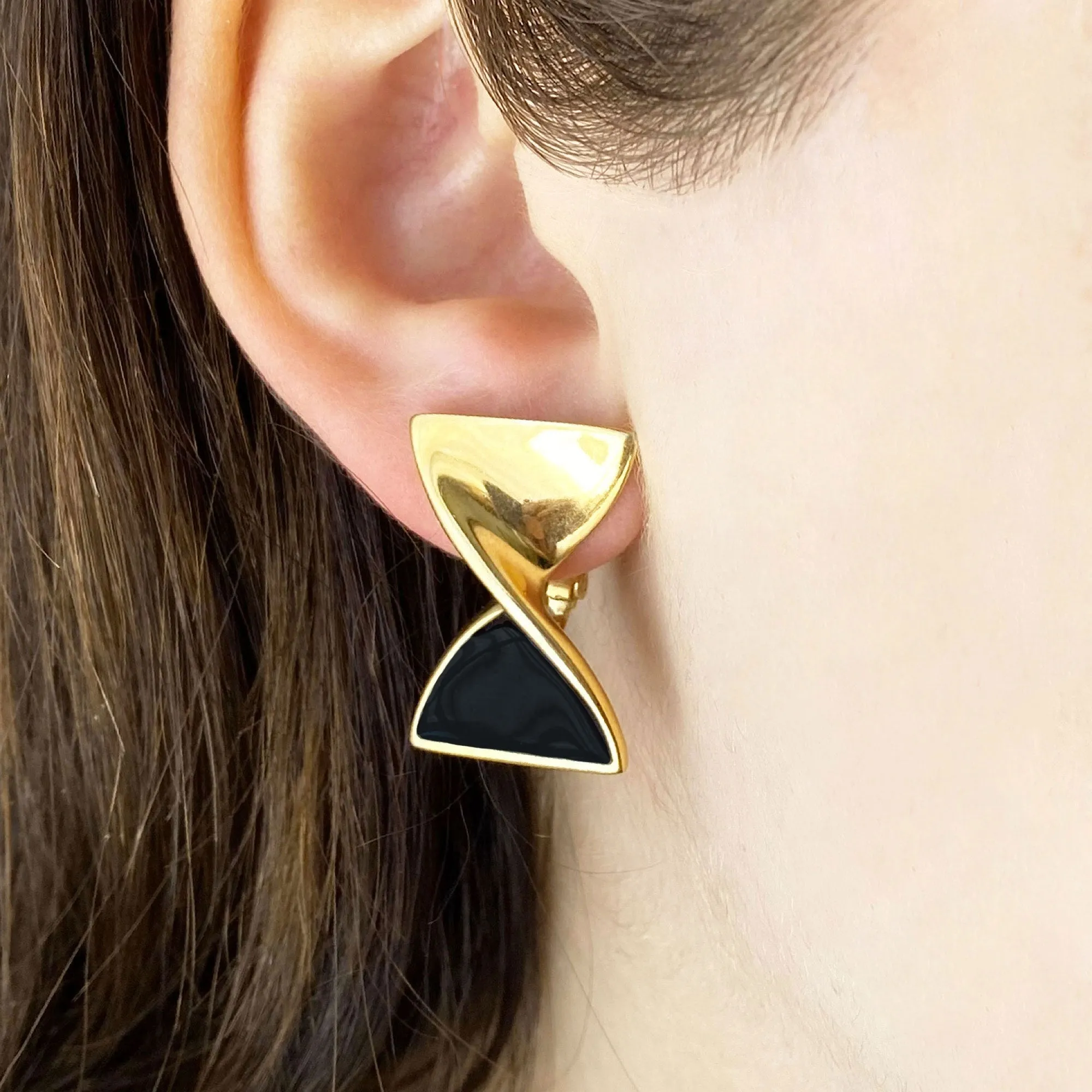 PARRY black and gold bow clip earrings