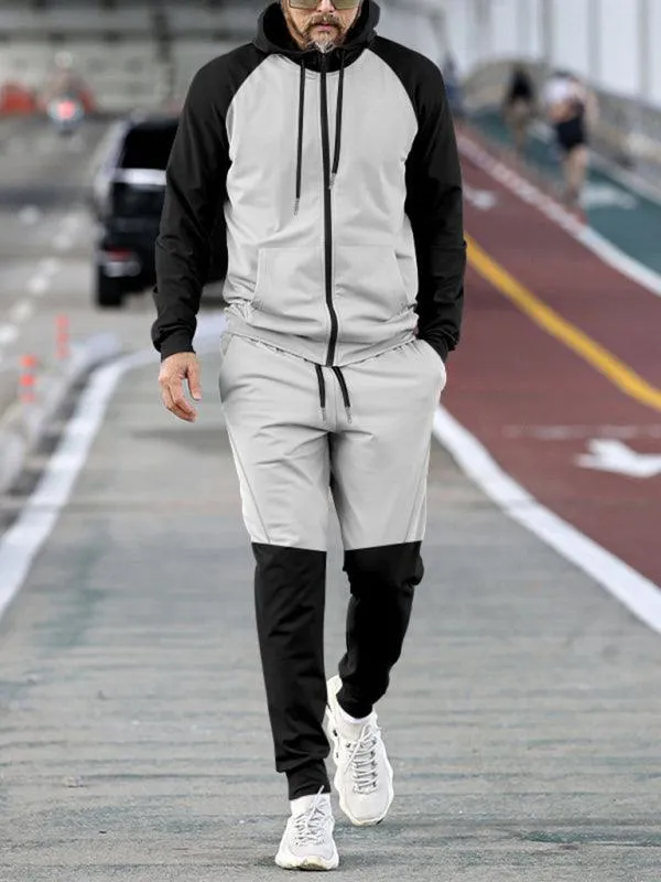 Patchwork Hooded Sweatshirt Men Tracksuit