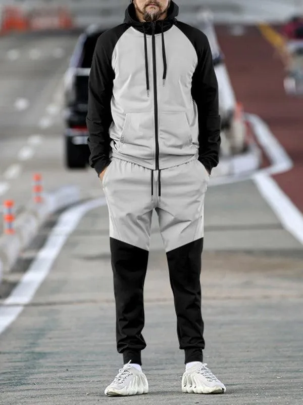 Patchwork Hooded Sweatshirt Men Tracksuit