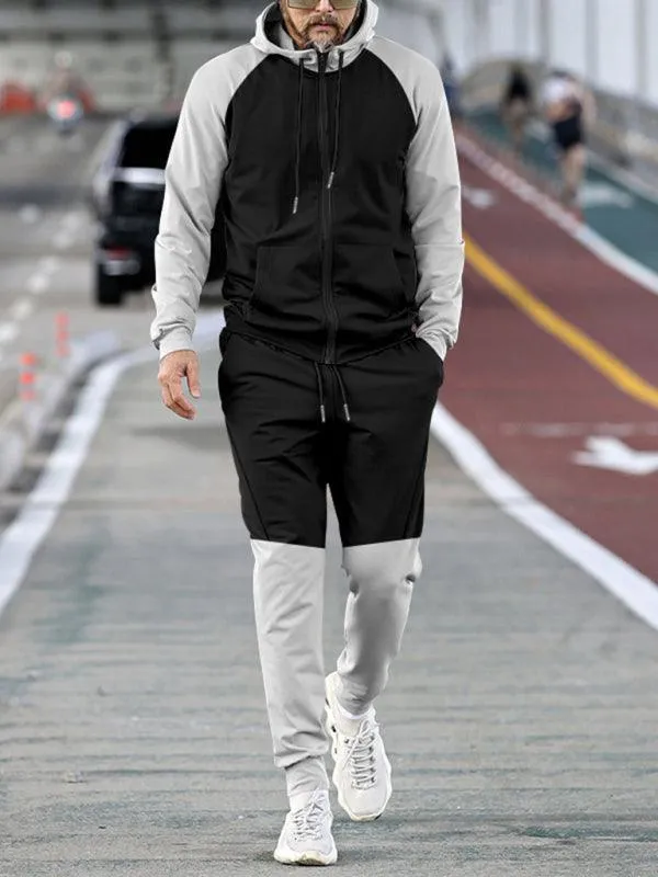 Patchwork Hooded Sweatshirt Men Tracksuit