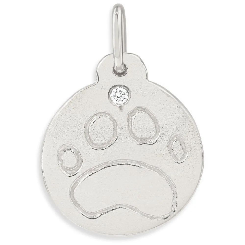 Paw Print Disk Charm With Diamond