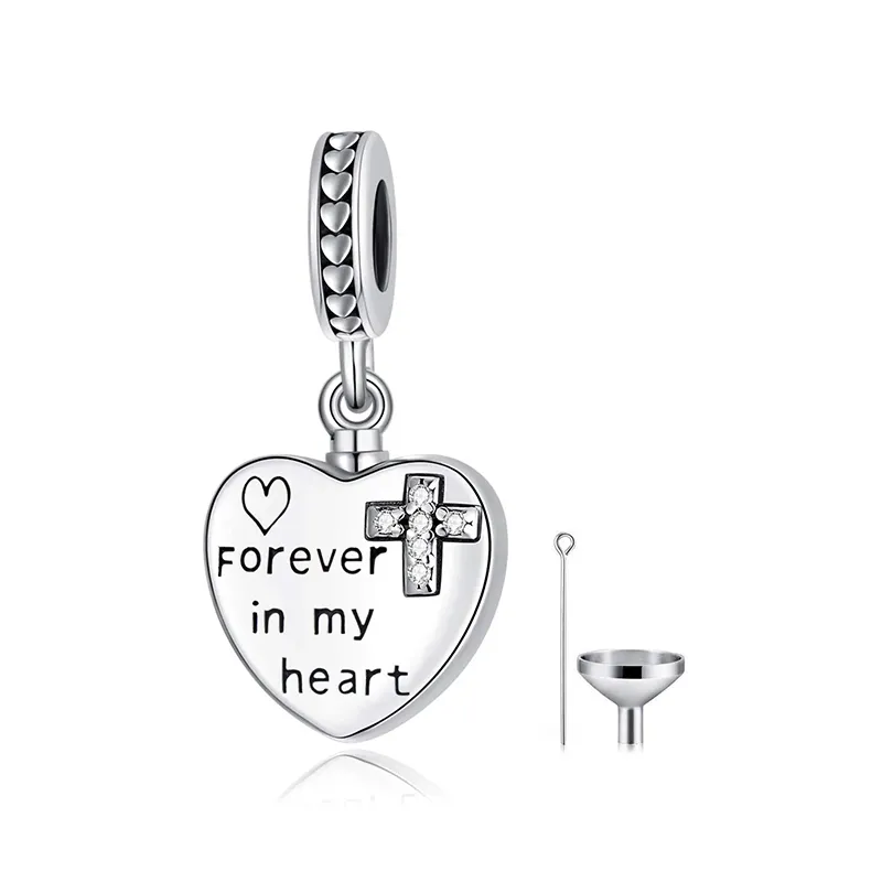 Personalized Photo Charm Fit Pandora Bracelet Necklace Custom Heart Shape Picture Bead Charm Forever In My Heart Cross Urn Charm for Ashes