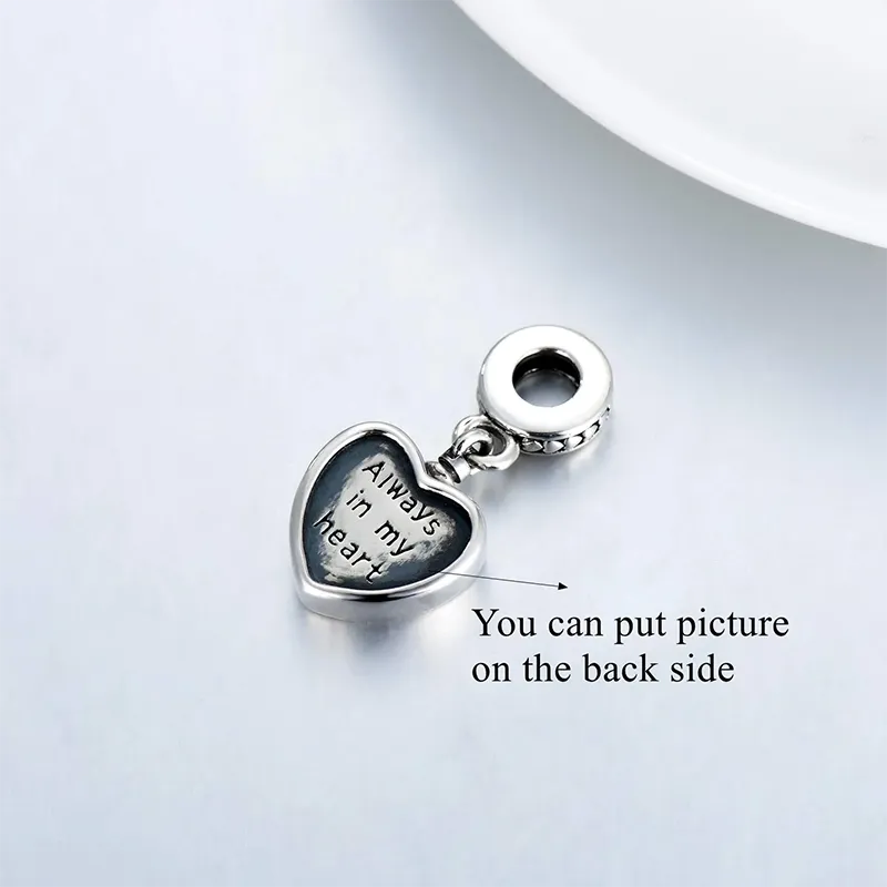 Personalized Photo Charm Fit Pandora Bracelet Necklace Custom Heart Shape Picture Bead Charm Forever In My Heart Cross Urn Charm for Ashes