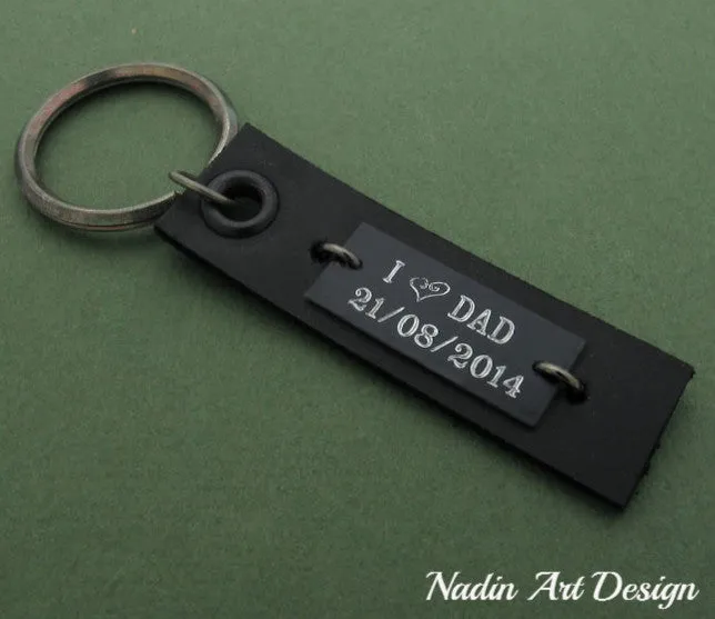 Pesonalized Black Leather Keychain