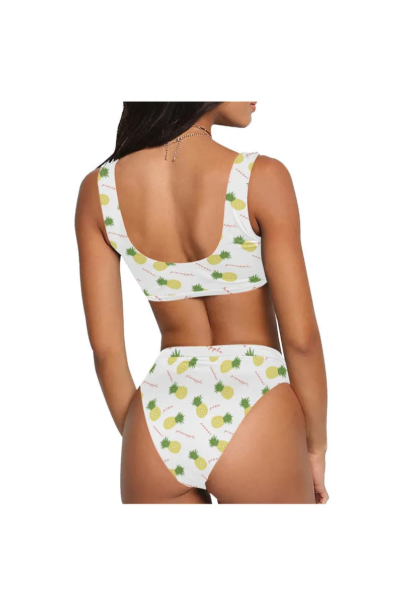 Pineapples on White Sport Top & High-Waisted Bikini Swimsuit