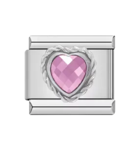 Pink CZ Heart  Italian CharmLink, Stainless Steel