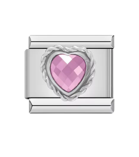 Pink CZ Heart  Italian CharmLink, Stainless Steel