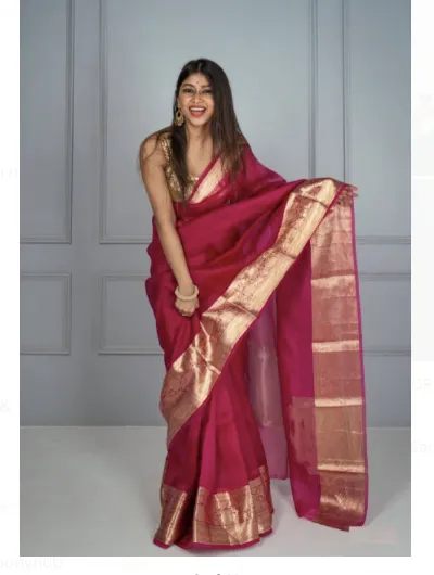 Pink Gold Organza Jacquard Border Saree