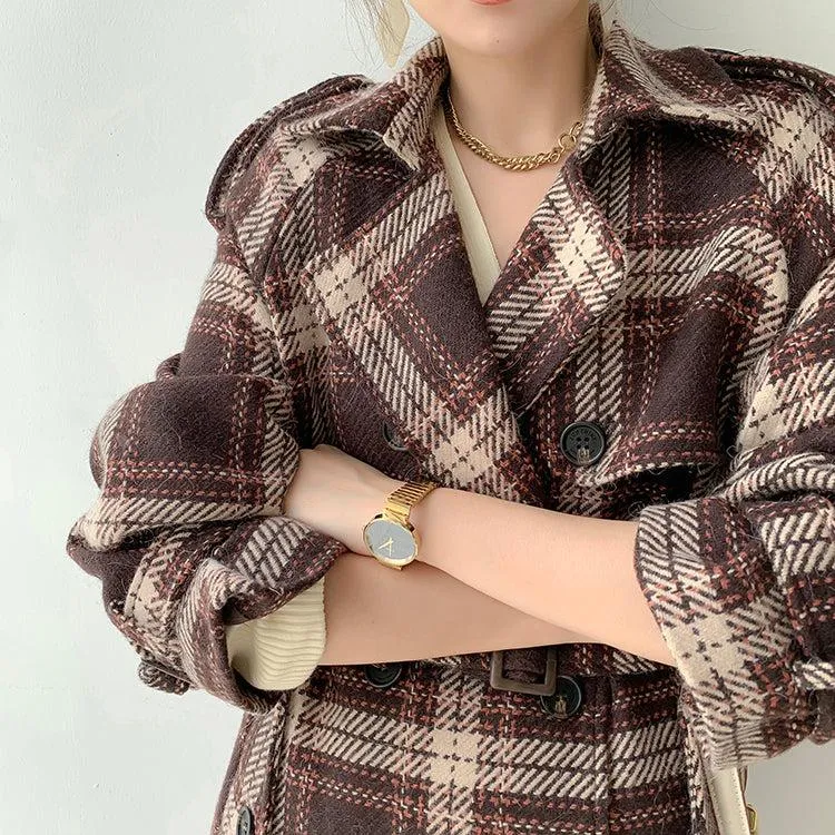 Plaid Oversize Thicken Long Wool Coat 2 colors Black Brown