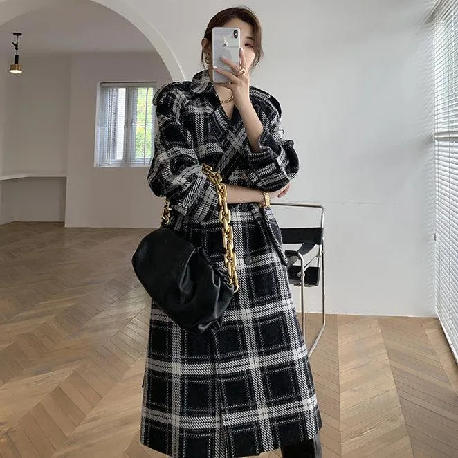 Plaid Oversize Thicken Long Wool Coat 2 colors Black Brown