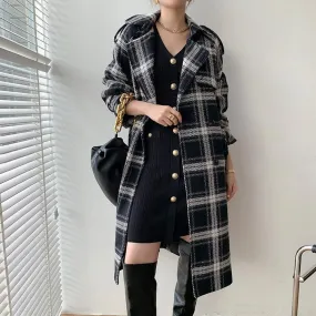 Plaid Oversize Thicken Long Wool Coat 2 colors Black Brown