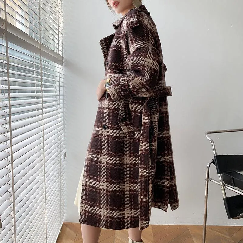 Plaid Oversize Thicken Long Wool Coat 2 colors Black Brown