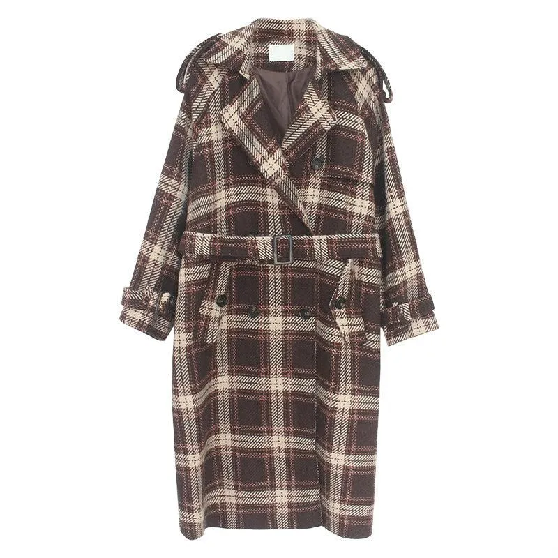 Plaid Oversize Thicken Long Wool Coat 2 colors Black Brown