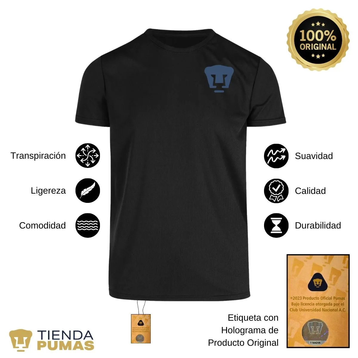 Playera transpirable Hombre Pumas UNAM Logo Azul