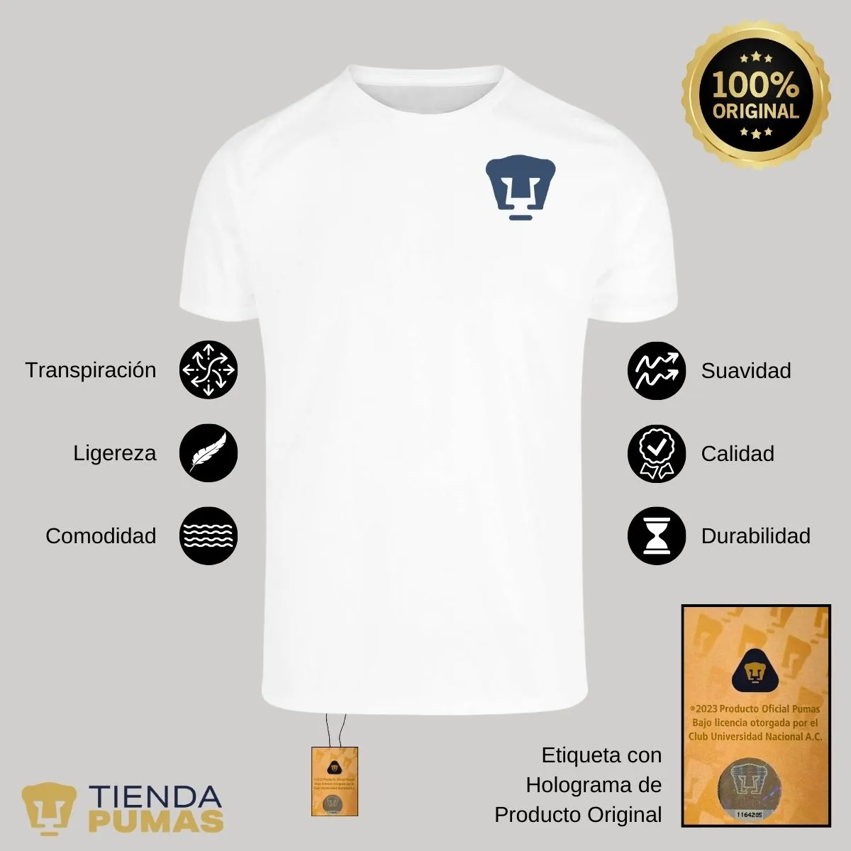 Playera transpirable Hombre Pumas UNAM Logo Azul