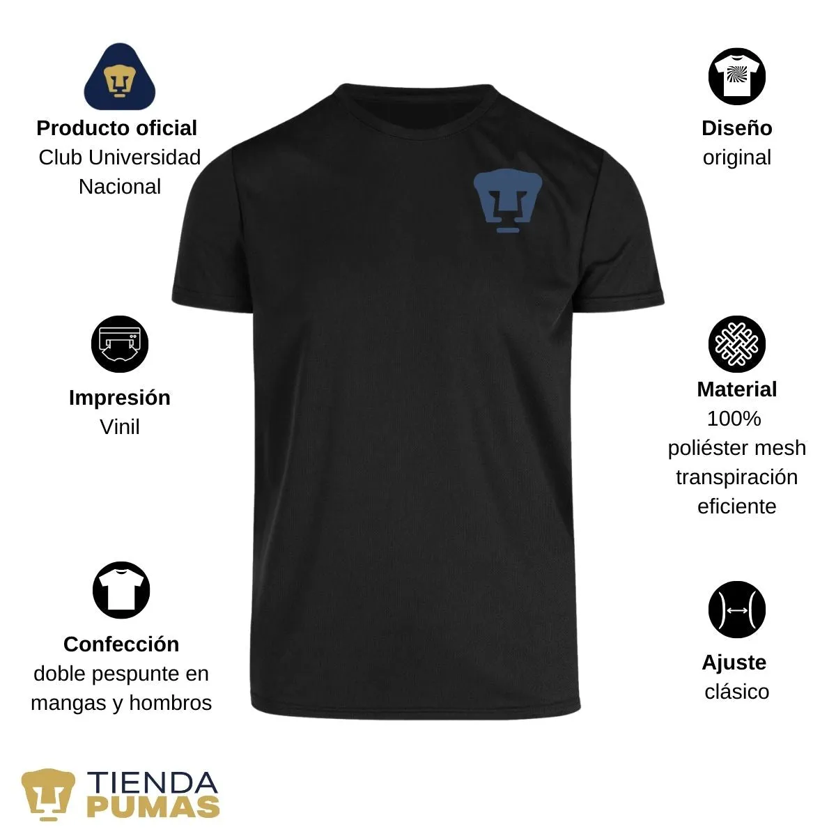 Playera transpirable Hombre Pumas UNAM Logo Azul