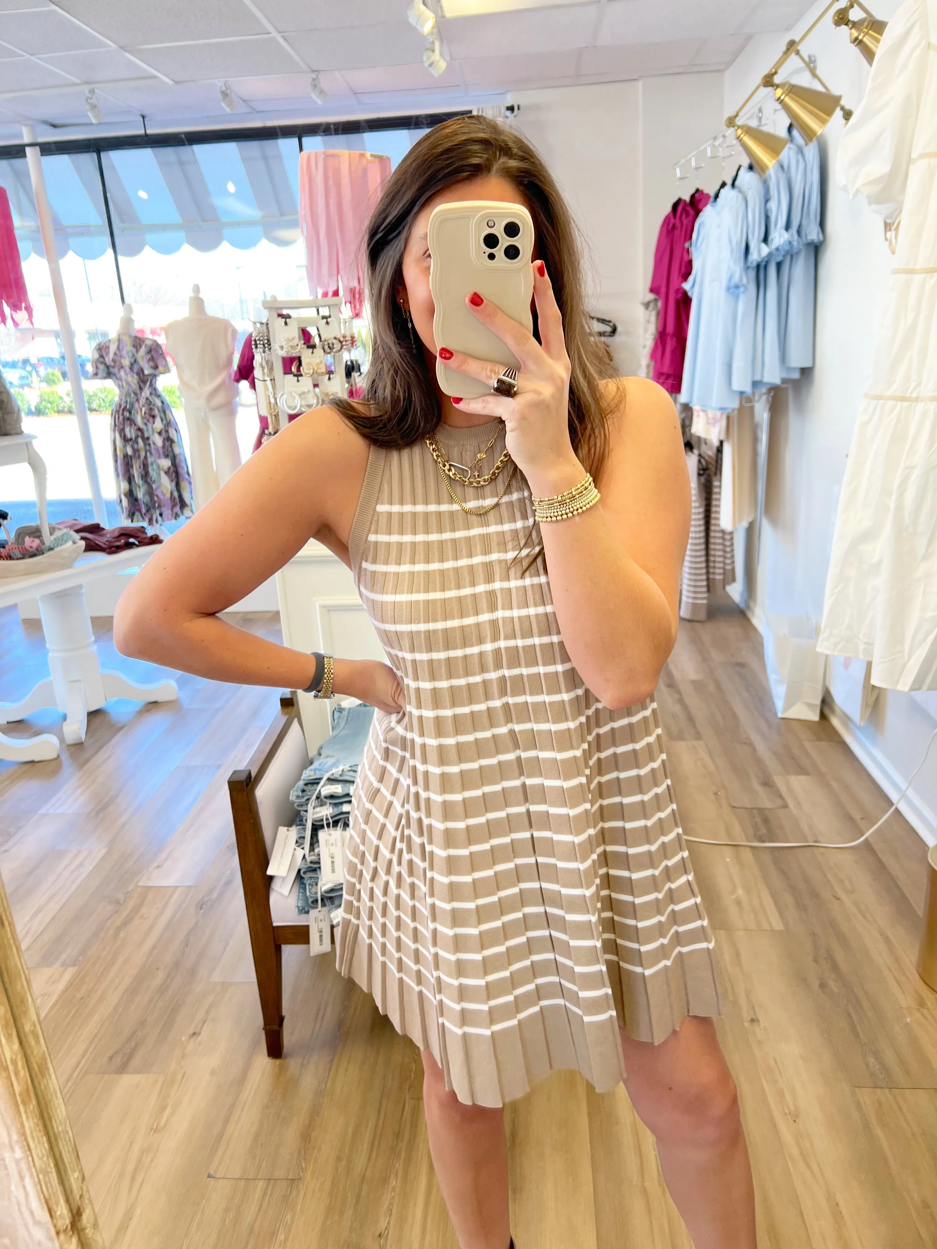 Pleated Stripe Dress