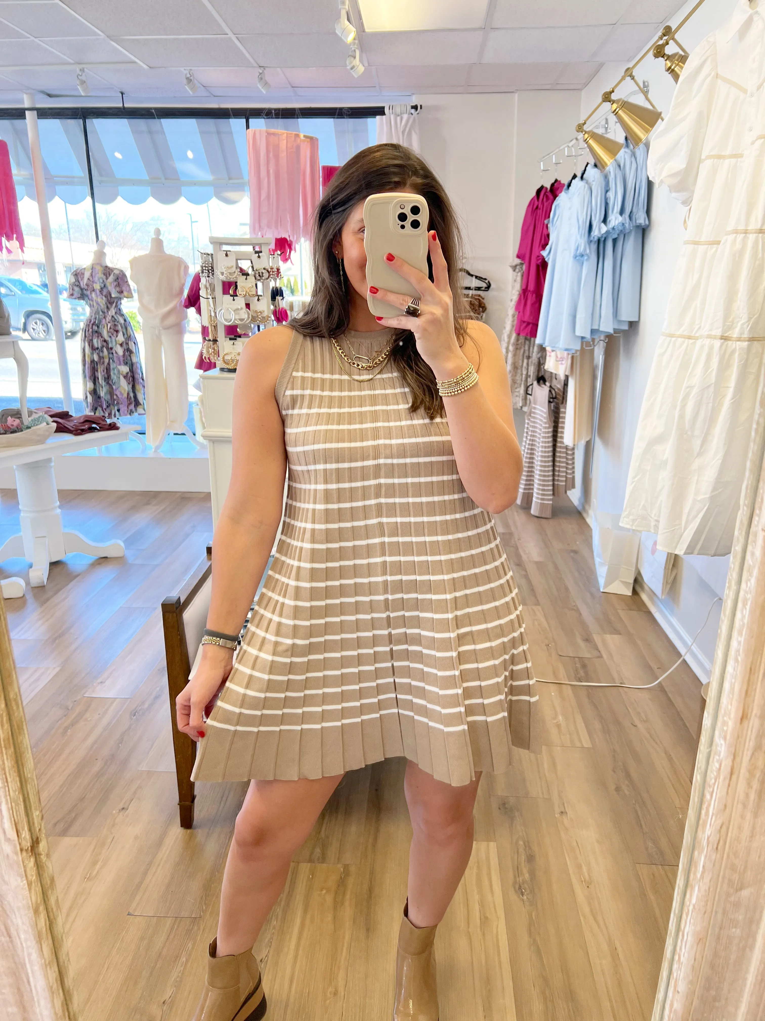 Pleated Stripe Dress