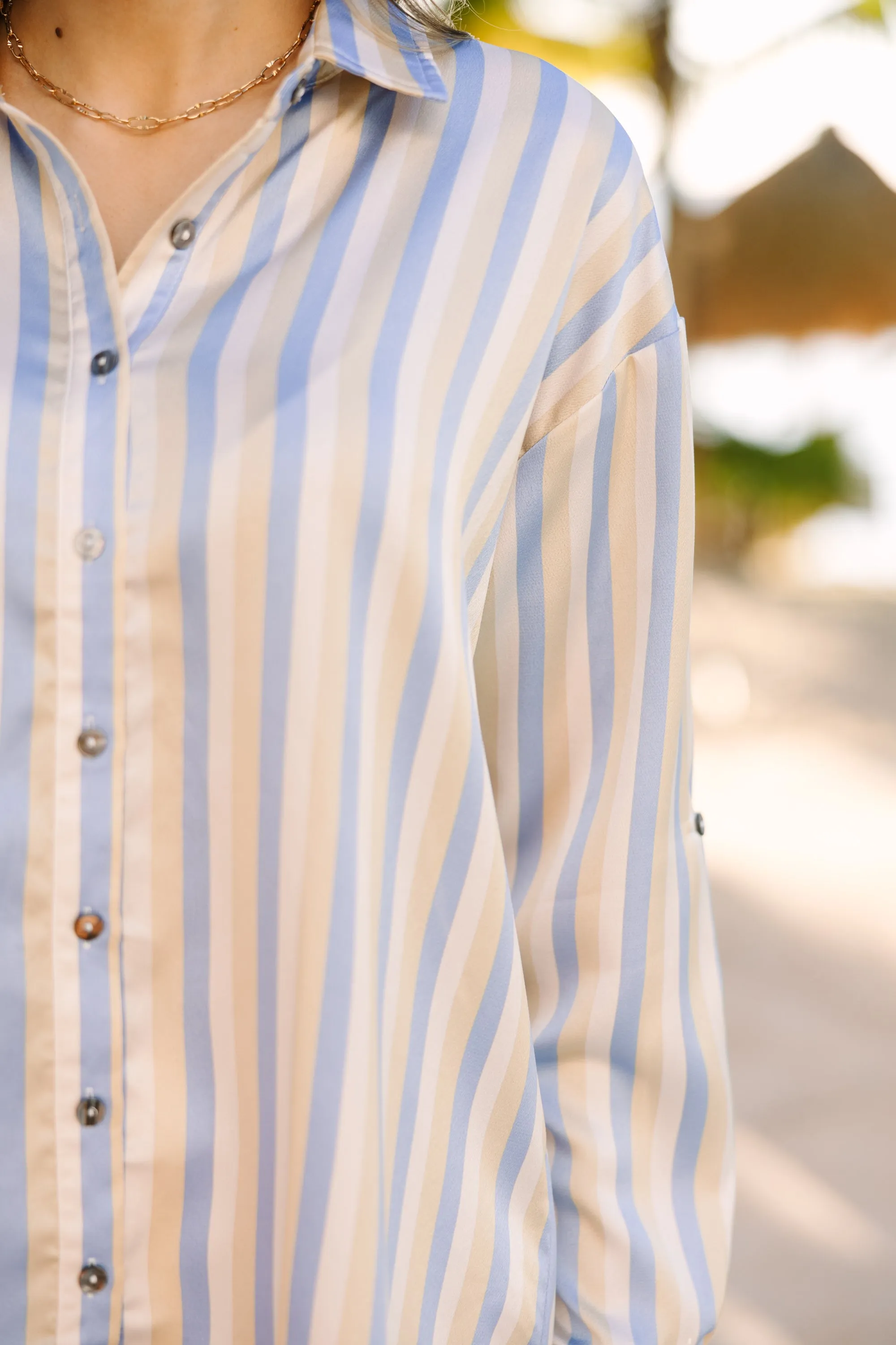 Put On A Show Chambray Blue Striped Blouse