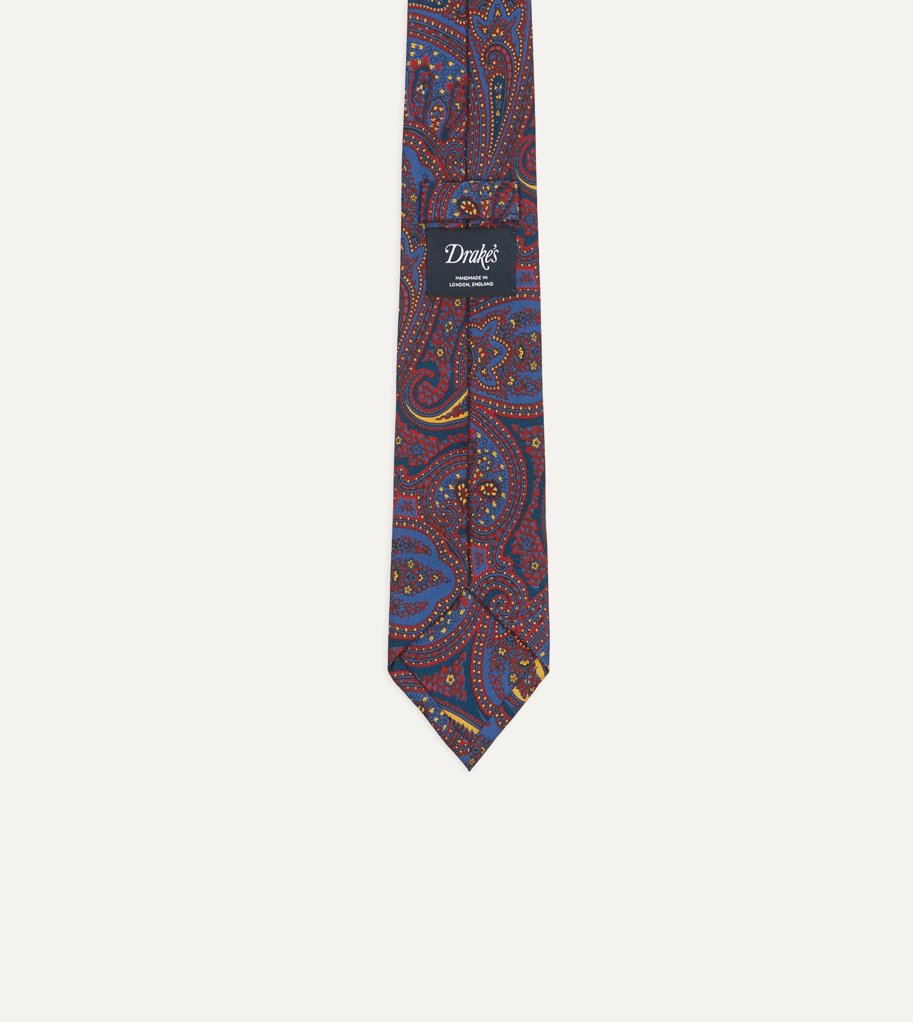 Red and Blue Large Paisley Print Madder Silk Self Tipped Tie