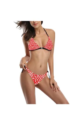 Red Leopard Buckle Front Halter Bikini Swimsuit