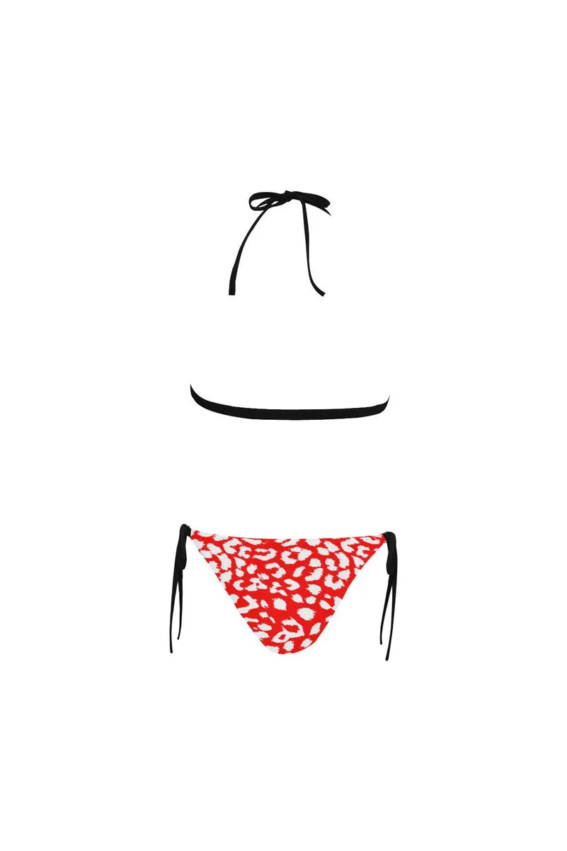 Red Leopard Buckle Front Halter Bikini Swimsuit