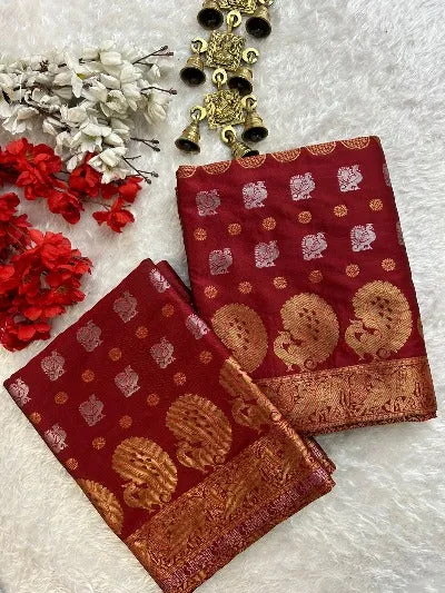 Red Pure Soft Kanjivaram Silk Wedding Wear Saree