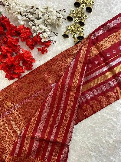 Red Pure Soft Kanjivaram Silk Wedding Wear Saree