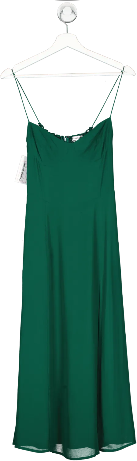 Reformation Green Rosehip Pleated Midi Dress UK 8