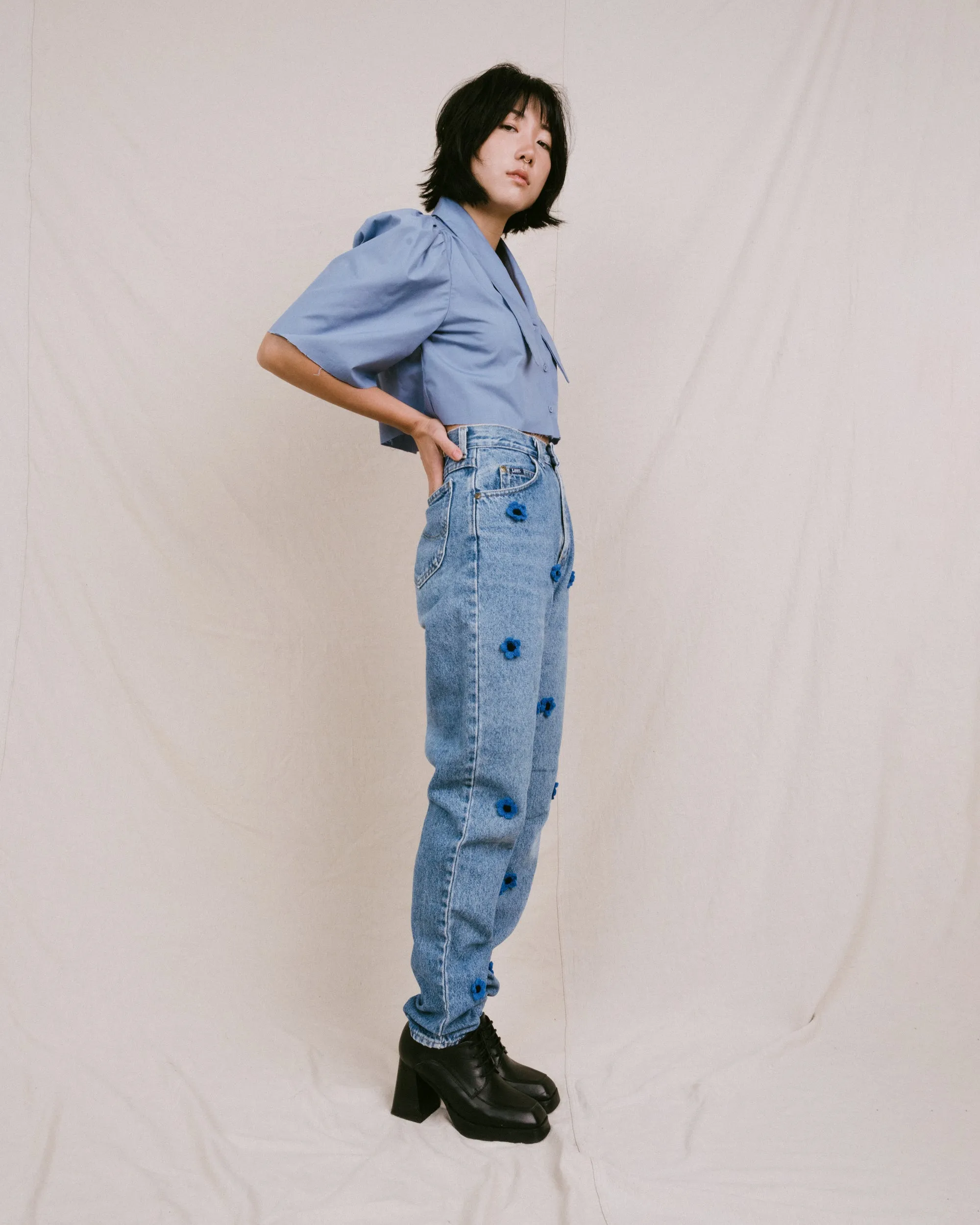 Remade Vintage Flower Denim Pants (S/M)