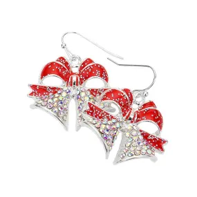 Rhinestone Pave Christmas Heart Dangle Earrings