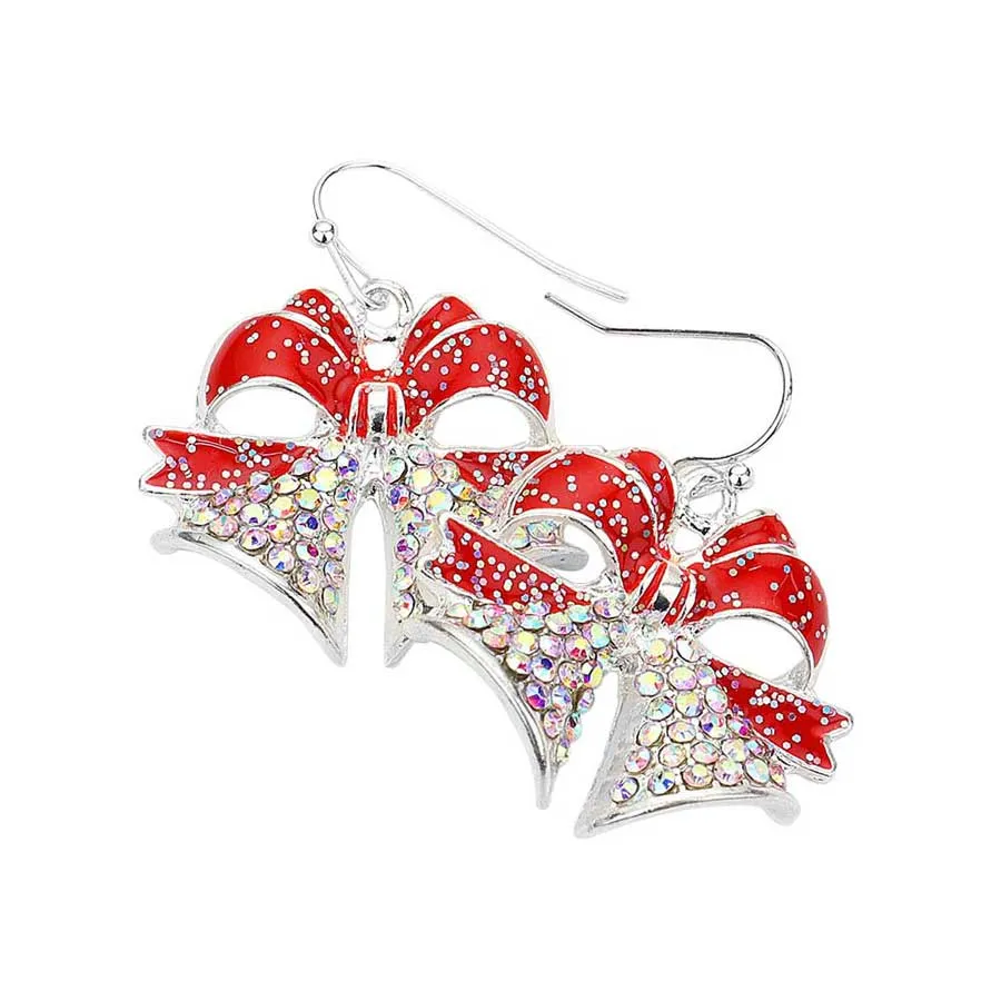 Rhinestone Pave Christmas Heart Dangle Earrings