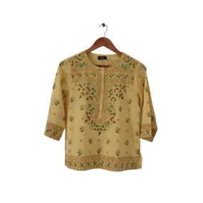 Ritu Kumar Yellow Green Embroidered Kurti | Gently Used |