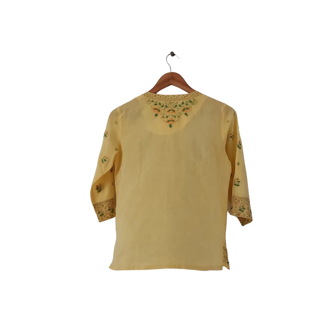 Ritu Kumar Yellow Green Embroidered Kurti | Gently Used |