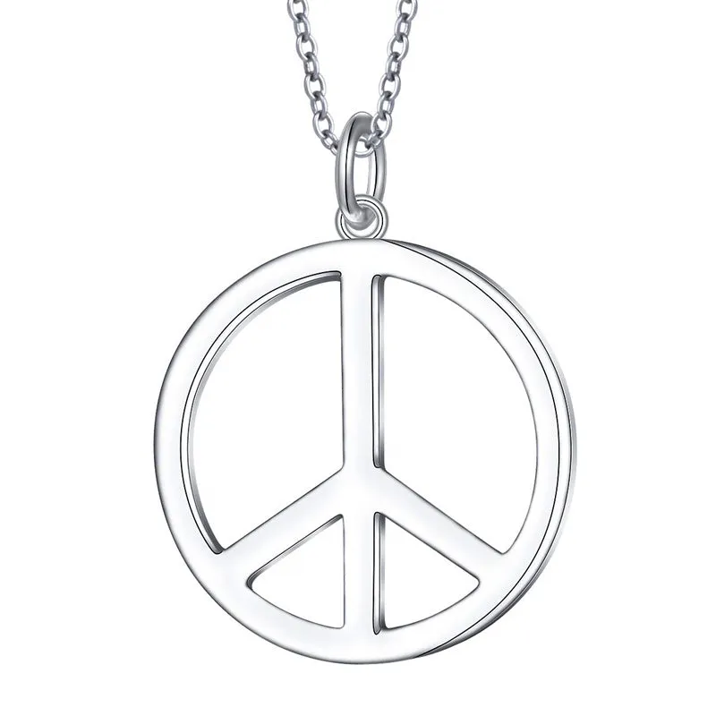 S925 Sterling Silver Peace Sign Hippie Party Pendant Necklace Jewelry Gift