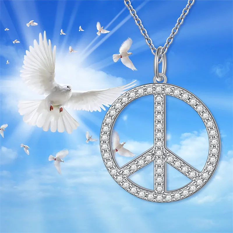 S925 Sterling Silver Peace Sign Hippie Party Pendant Necklace Jewelry Gift