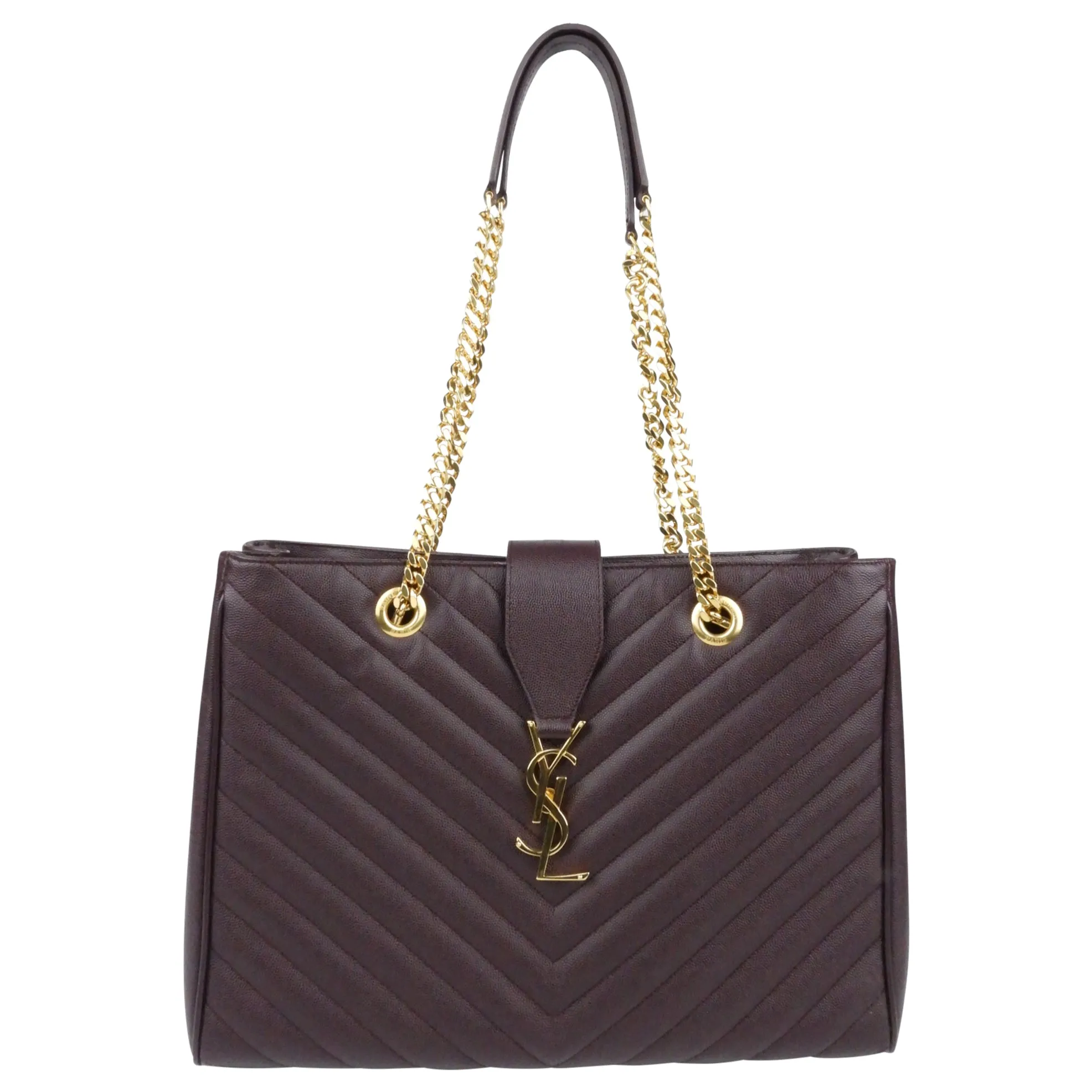 Saint Laurent Dark Purple Chevron Medium Shopping Cassandra Tote