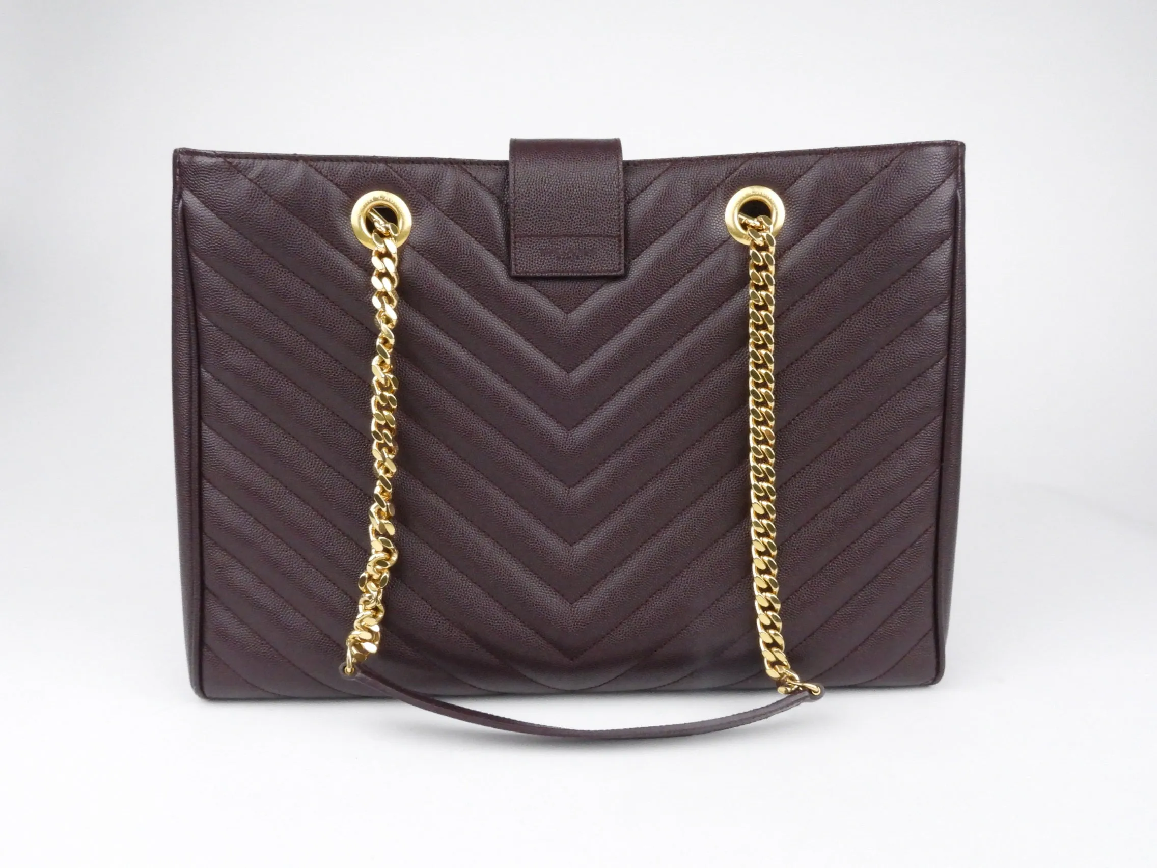 Saint Laurent Dark Purple Chevron Medium Shopping Cassandra Tote