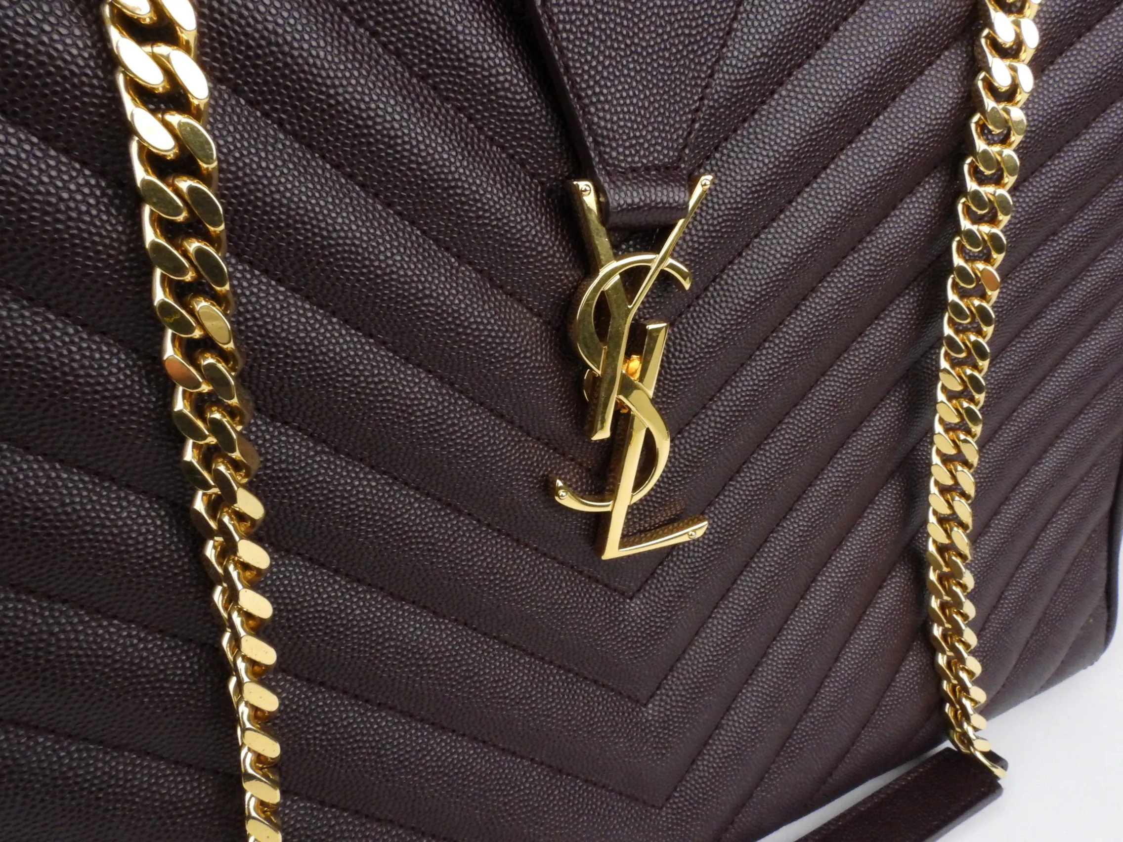 Saint Laurent Dark Purple Chevron Medium Shopping Cassandra Tote