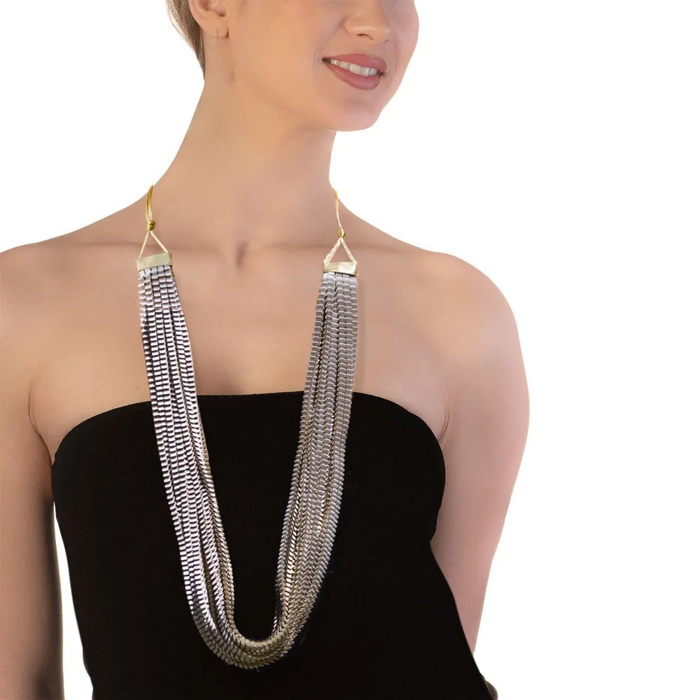 Satin Pleated Necklace Neos Silver Black Gold Neos-n-406