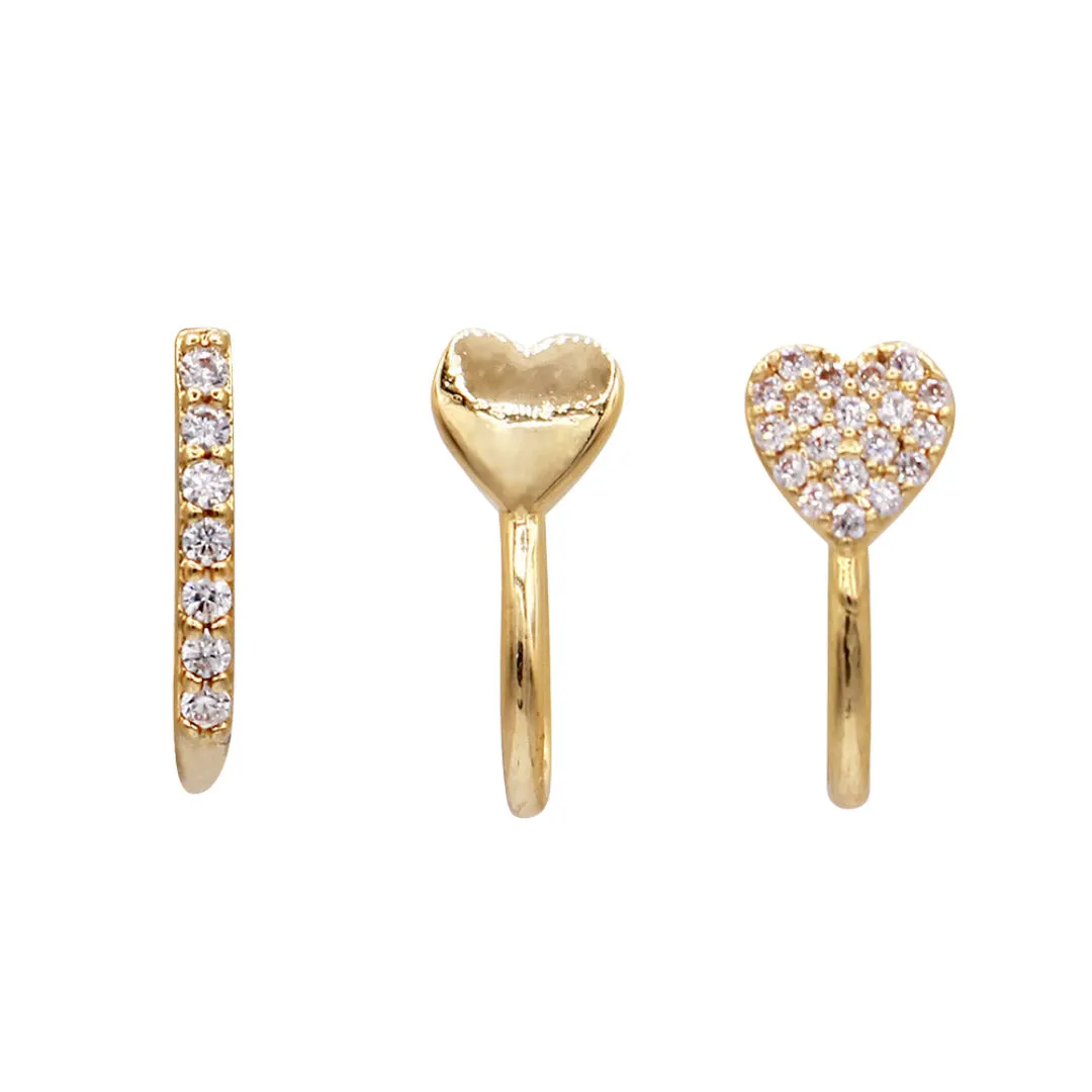 Secret Box 14K Gold Dipped Heart Bar Nose Clips