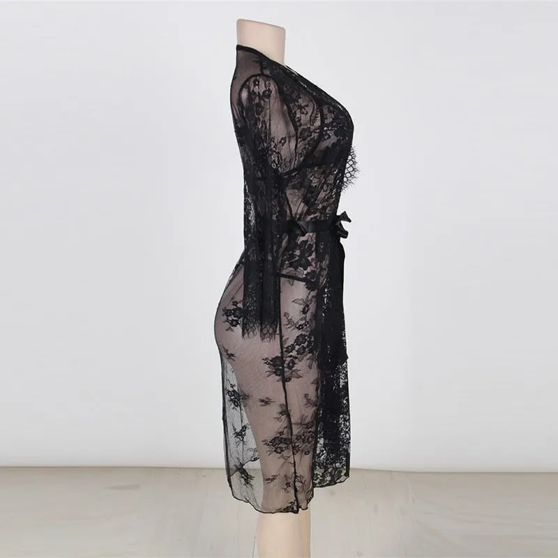 Sexy Babydoll Dress Women Black Lace Erotic Underwear Nighty