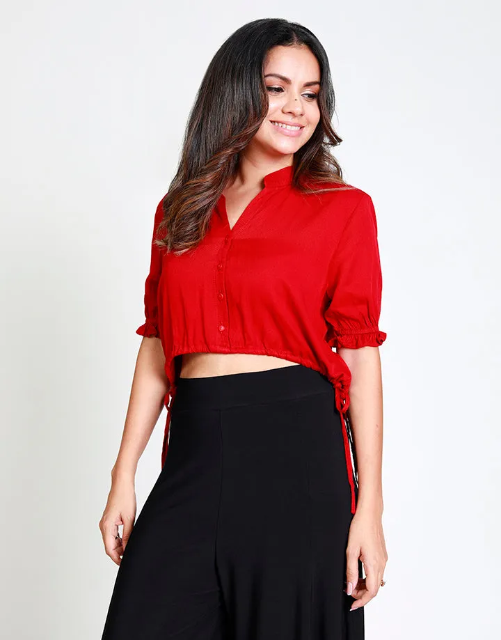 Short Sleeves Crop Top with Waist Tie