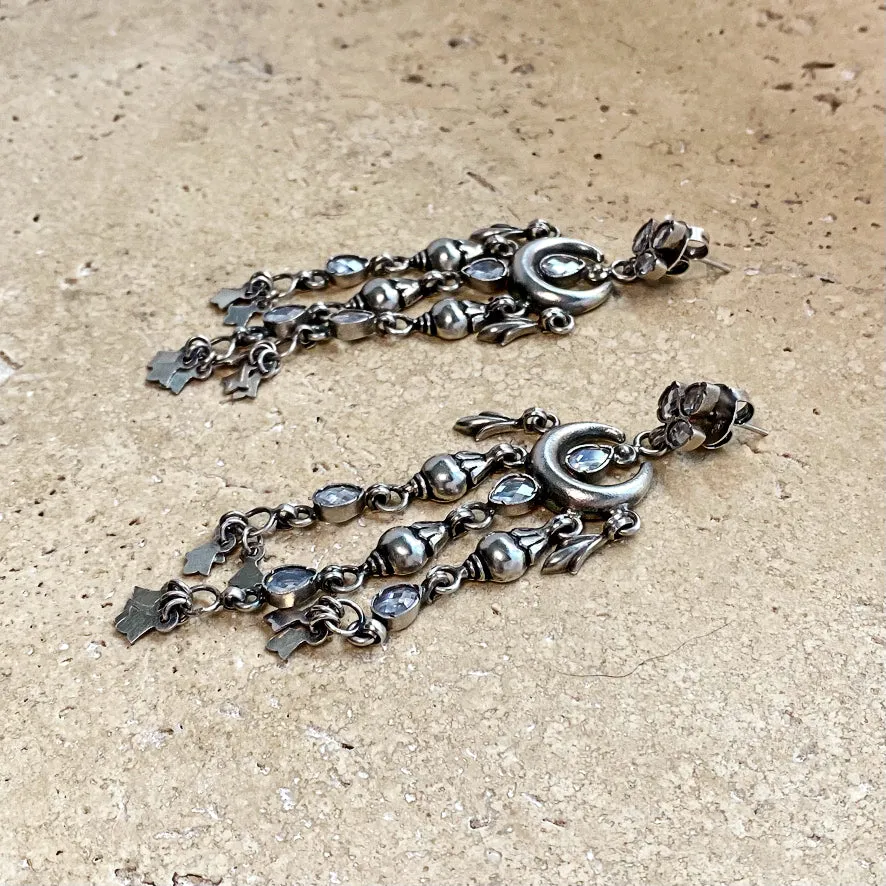 Silver Crescent Moon Banjara Earrings