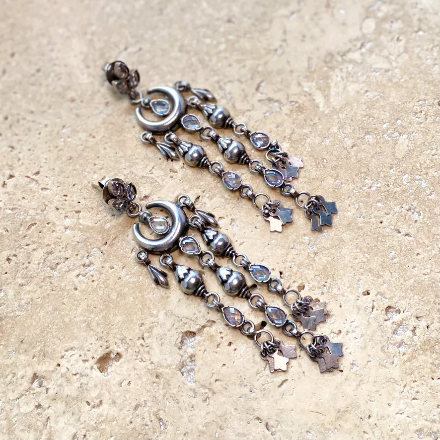 Silver Crescent Moon Banjara Earrings