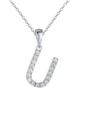 Silver U Initial Necklace American Diamonds