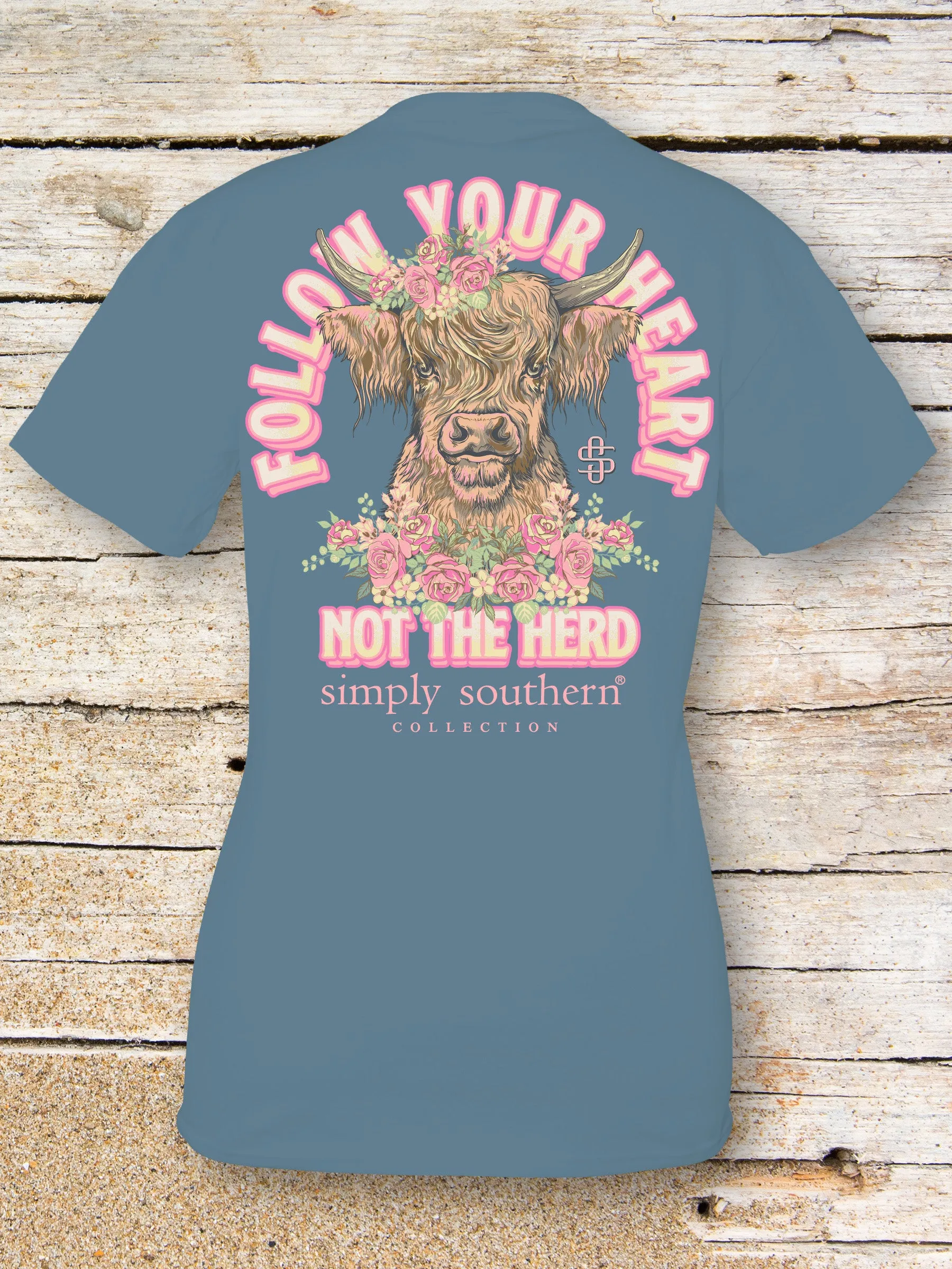 Simply Southern 'Follow Your Heart' Highland Cow Short Sleeve TShirt in Adult and Youth Sizes