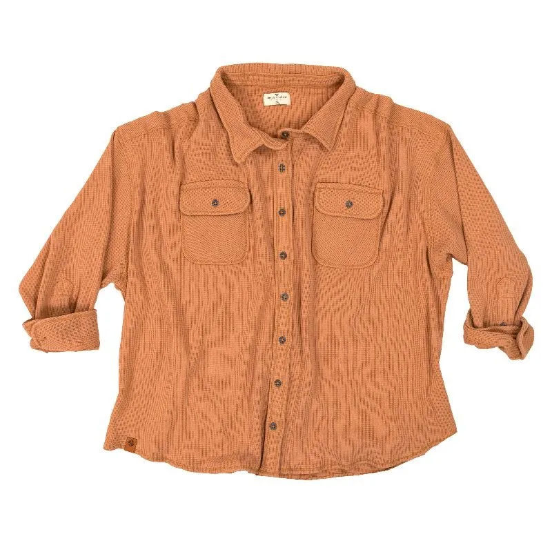 Simply Southern Oversized Waffle Shacket with Chest Pockets in Pumpkin